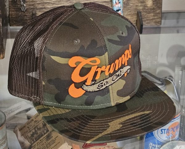 Grumps Snap Back Hot Rod Script CAMO Neon Orange