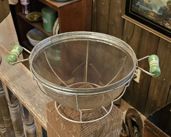 Green Wood Handled Kitchen Strainer Inside