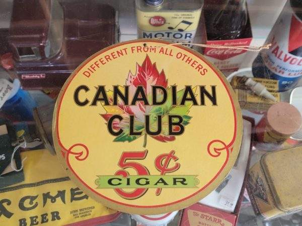 1930s CANADIAN CLUB 5 Cent Cigar Cardboard Double Sided Fan Pull Back