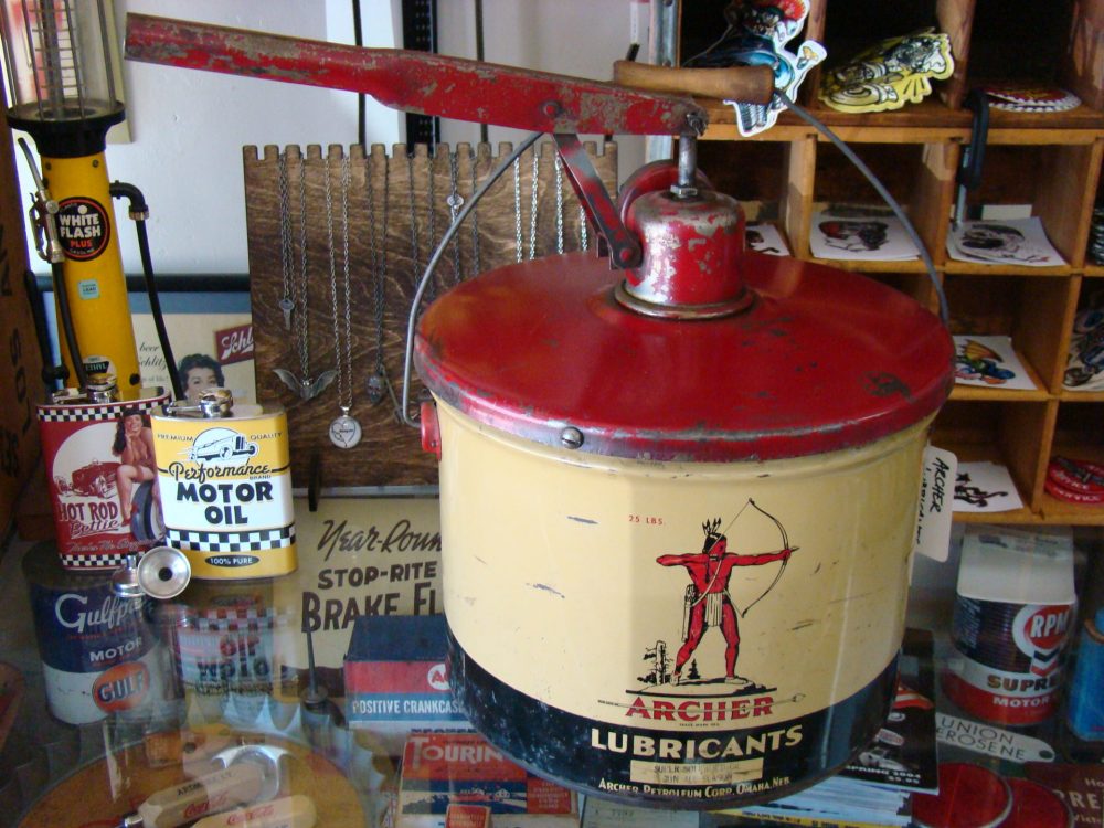 Rare Vintage Archer Lubricants 25 lbs Hand Pump Metal Bucket