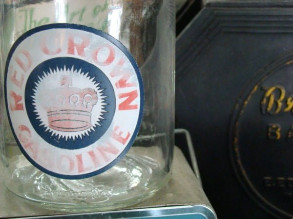 Red Crown Gasoline Motor Oil Glass Jar Logo