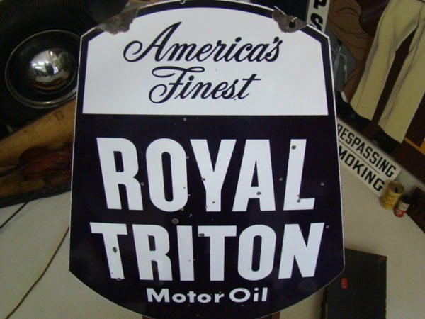 Union Royal Triton Motor Oil Porcelain Sign Back Side