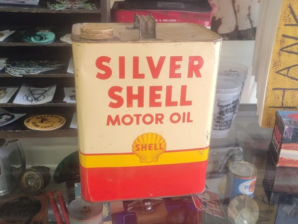 Silver Shell Motor Oil Can Two Gallon