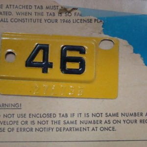 1946 California License Plate Tab, New Old Stock