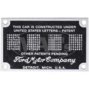 1937-39 Ford Patent Data Plate