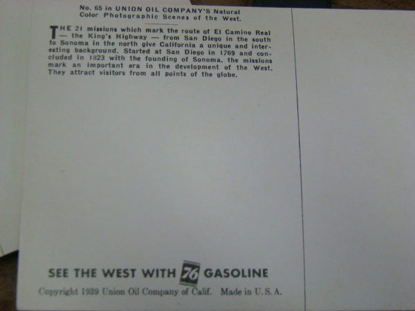 See The West With 76 Gasoline 1939 Postcards Back 2