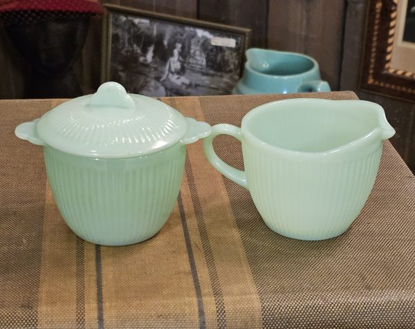 Fire-King Jadeite Cream Sugar Set Back