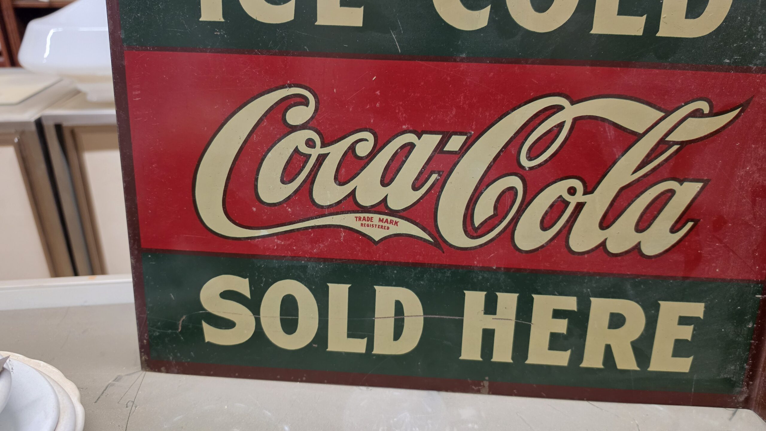 Ice Cold Coca-Cola Sold Here Flange Sign Back Bottom