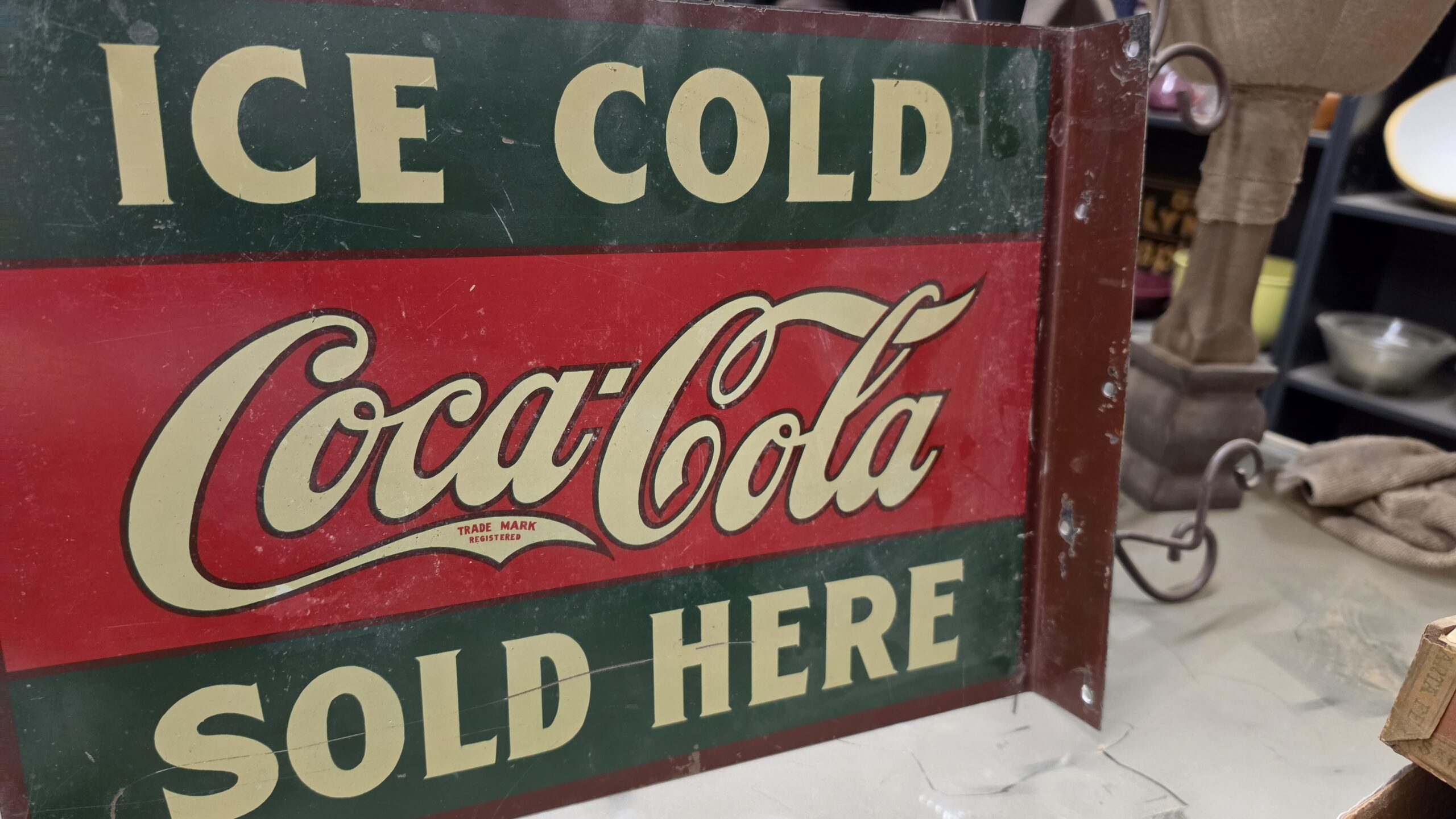 Ice Cold Coca-Cola Sold Here Flange Sign Back Top Right