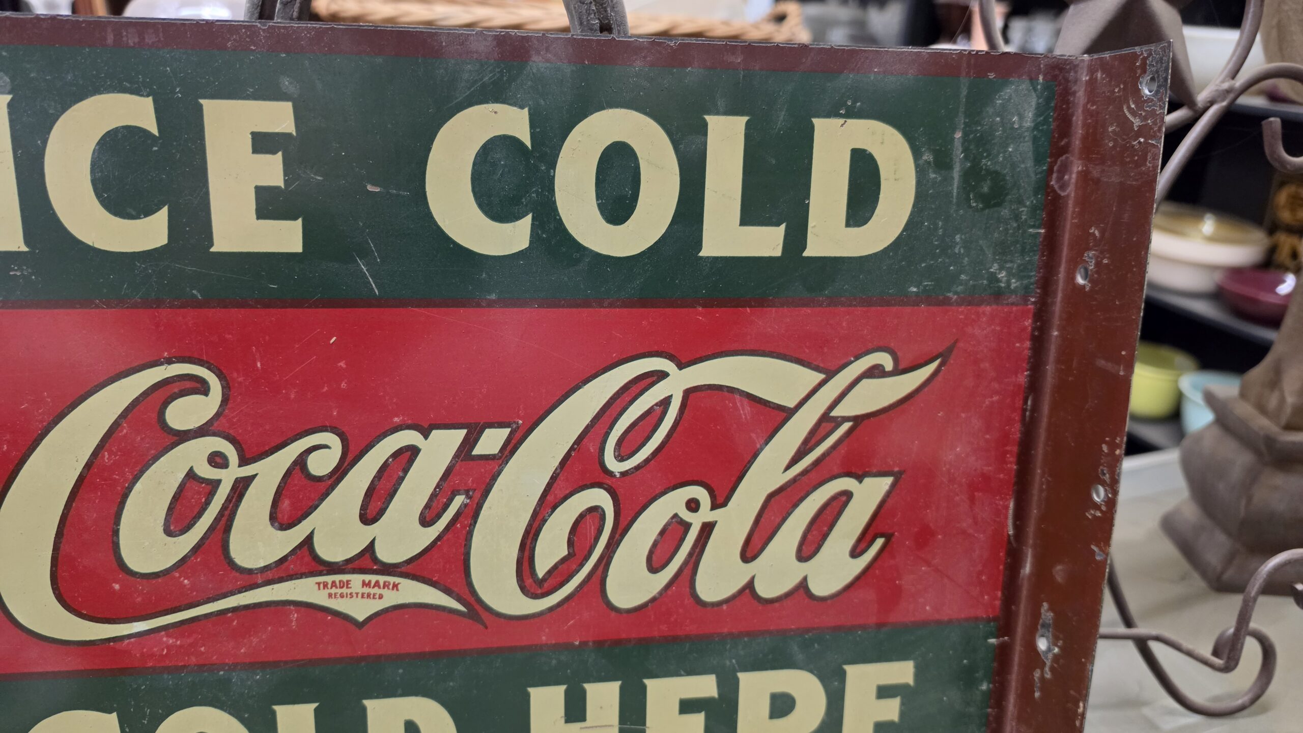 Ice Cold Coca-Cola Sold Here Flange Sign Back Top Right