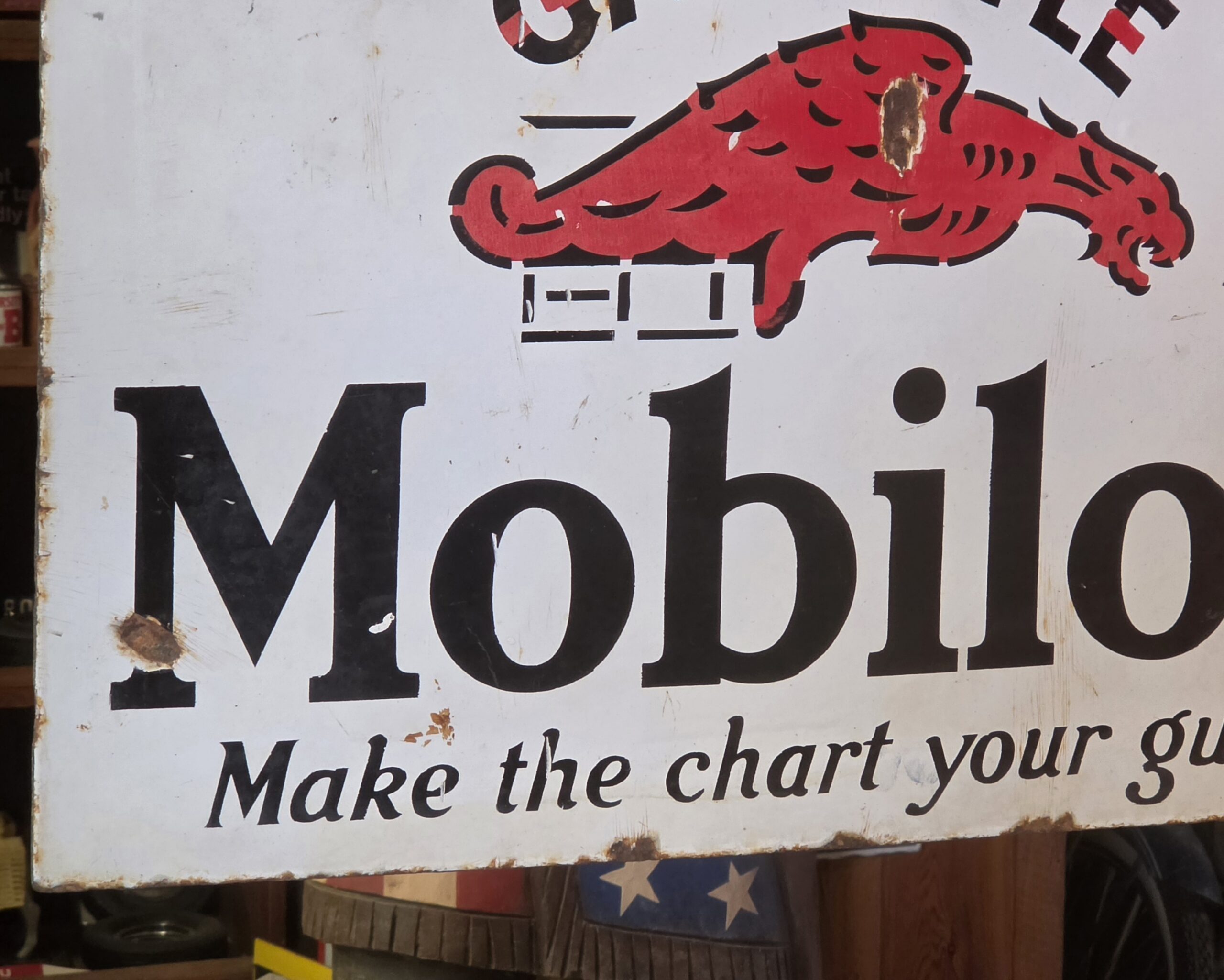 Gargoyle Mobiloil Flange Sign Porcelain Bottom Back