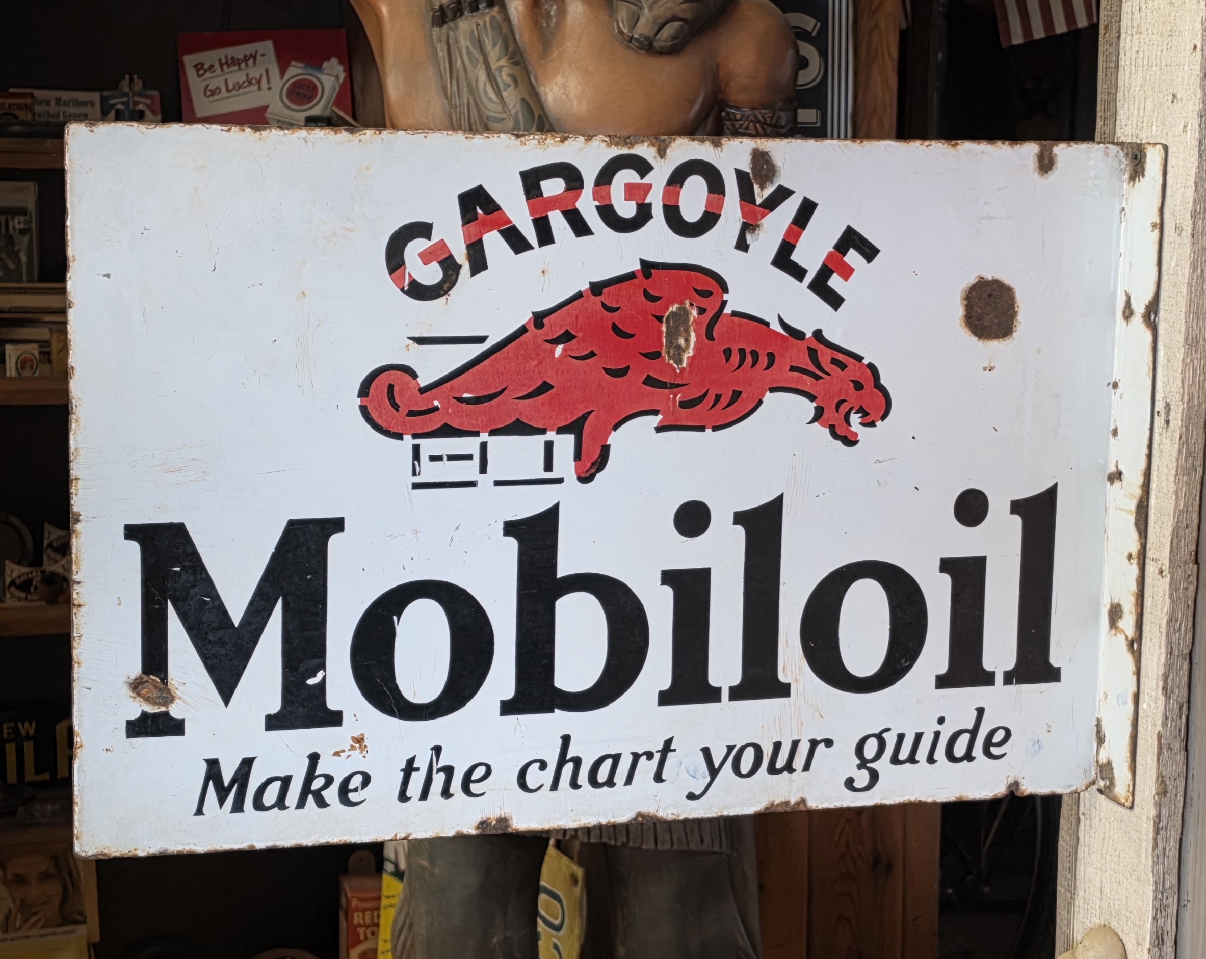 Gargoyle Mobiloil Flange Sign Porcelain Back