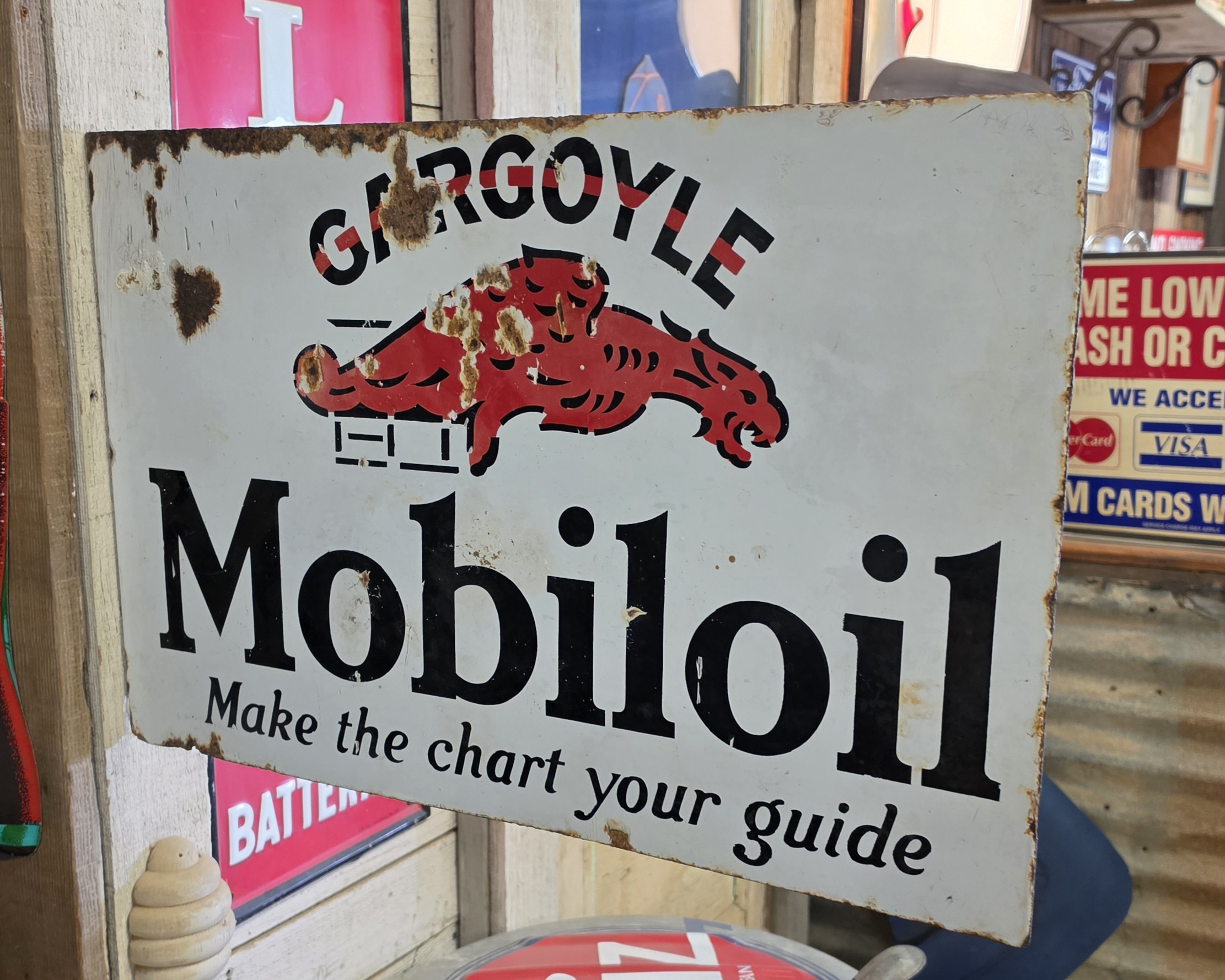 Gargoyle Mobiloil Flange Sign Porcelain