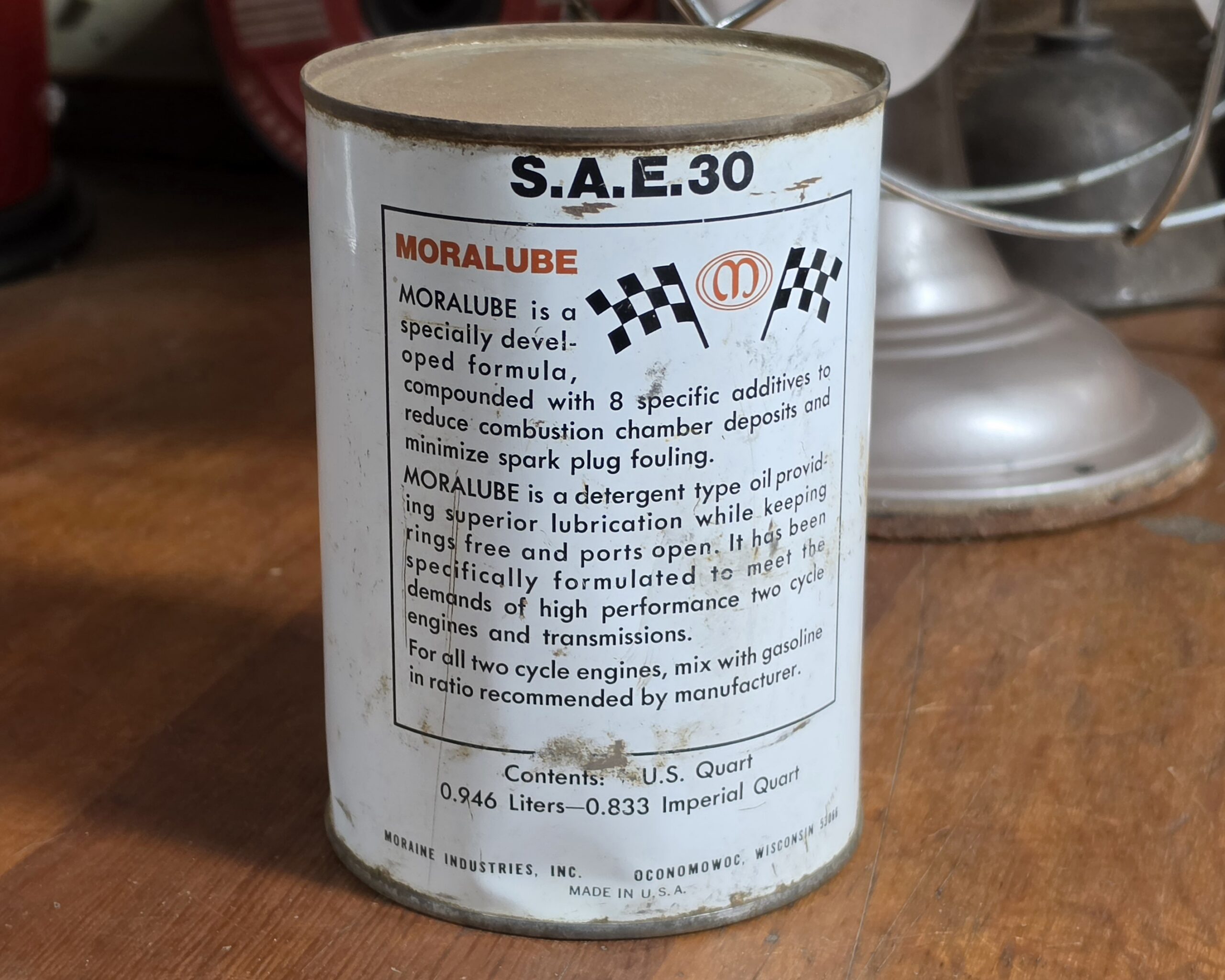 Moralube SAE 30 2-Cycle Engine Oil Can Back
