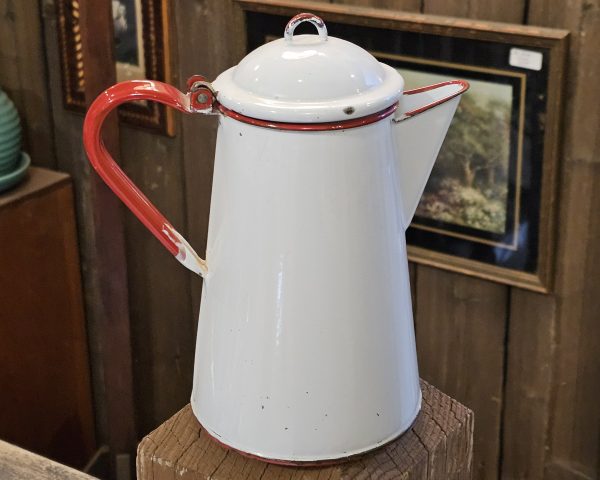 Red White Enamelware Coffee Pot