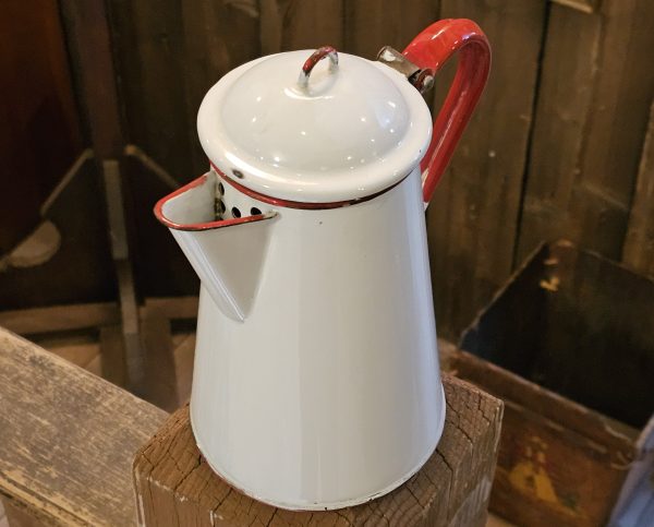 Red White Enamelware Coffee Pot Strainer Spout