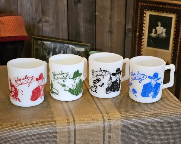 Hopalong Cassidy Milk Glass Mug Set