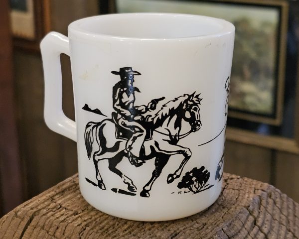 Hopalong Cassidy Milk Glass Mug Set Black Back