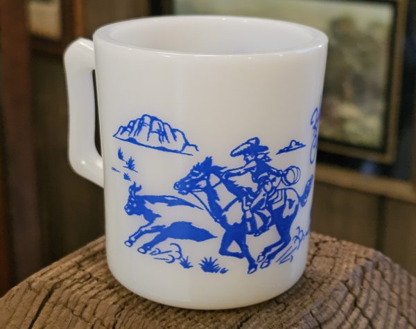 Hopalong Cassidy Milk Glass Mug Set Blue Back