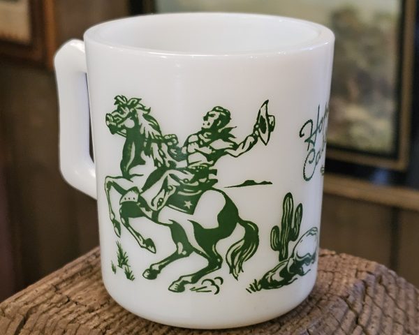 Hopalong Cassidy Milk Glass Mug Set Green Back