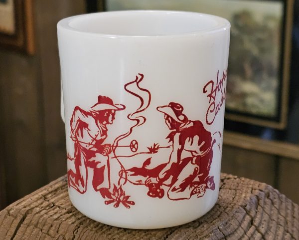 Hopalong Cassidy Milk Glass Mug Set Red Back