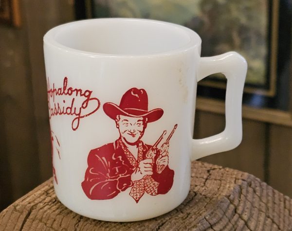 Hopalong Cassidy Milk Glass Mug Set Red Front