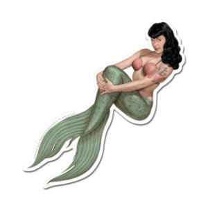 Mermaid Bettie Page Sticker Pin-Up