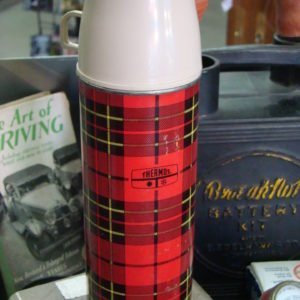 Red Plaid Thermos With Tan Cap