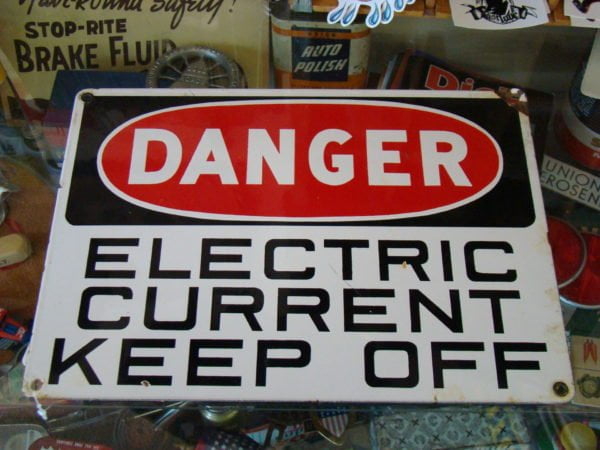 DANGER Electric Current Keep Off Porcelain Sign