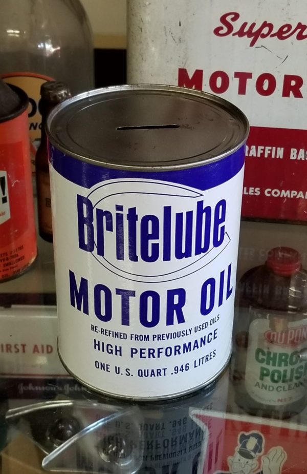 Britelube Motor Oil Cardboard Display Can Bank, Quart