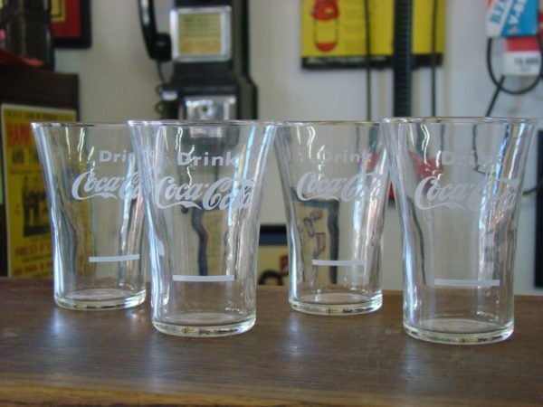 Drink Coca-Cola Glass With Syrup Line, New Old Stock Set Of 4