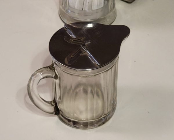 Glass Syrup Pour Container, 1951 Side