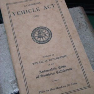 Automobile Club Of Southern California Vehicle Act 1923 Booklet