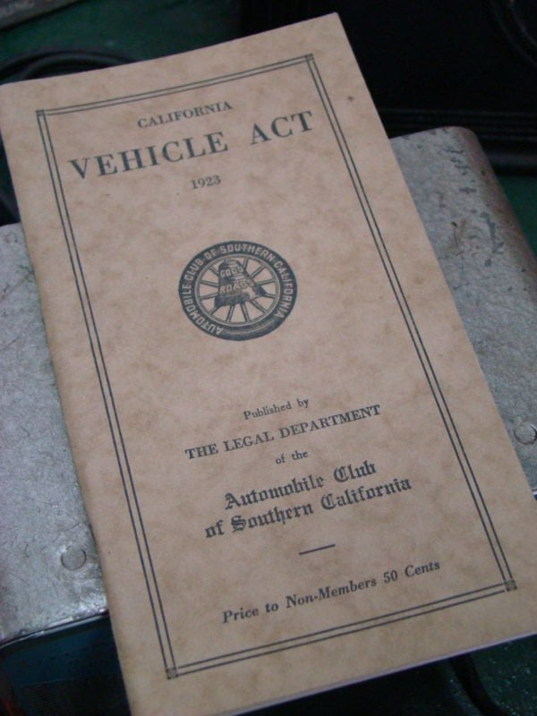 Automobile Club Of Southern California Vehicle Act 1923 Booklet