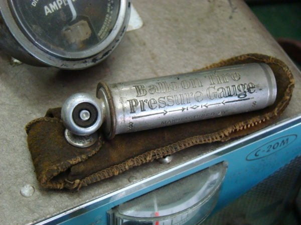 Schrader "Balloon Tire" Tire Gauge With Leather Holder