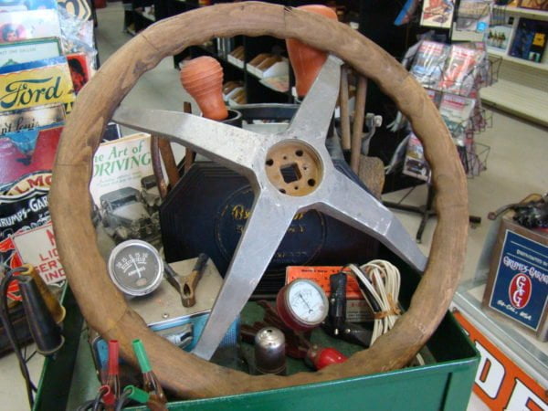 Vintage 4-Spoke Wooden Steering Wheel Back