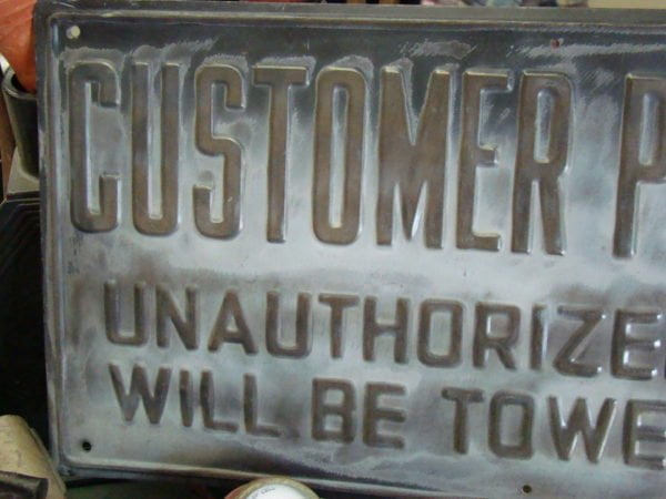 Customer Parking Embossed Vintage Sign Left