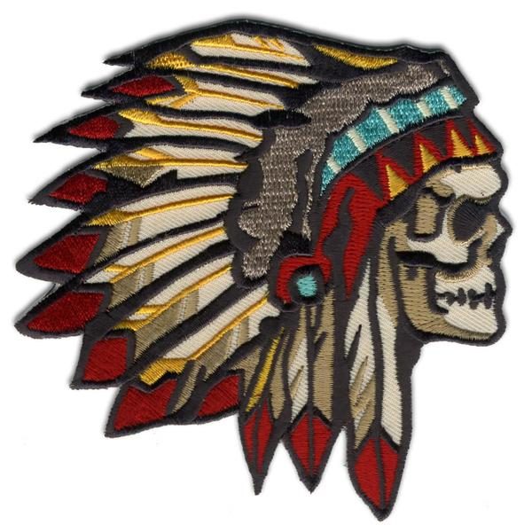 Indian Chief Skeleton Head Dress Patch