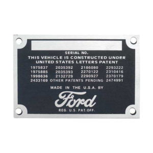 1948-52 Ford Pickup Patent Data Plate