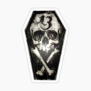 Lucky 13 Coffin Skull Cross Bones Sticker