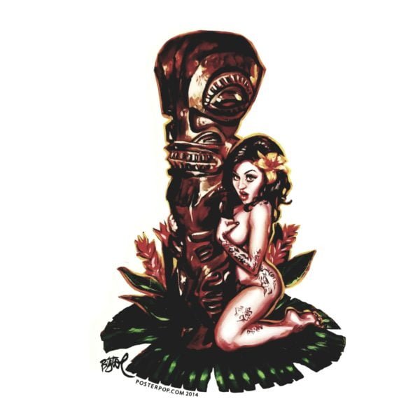 Tiki Maiden Pin-Up Sticker