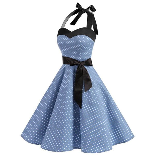 Light Blue Polka Dot Pin-Up Dress Side