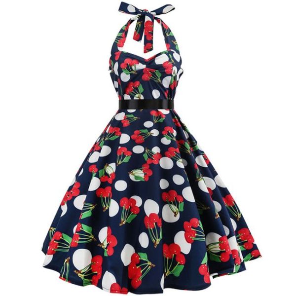 Pin-Up Dress Navy With Cherries Front