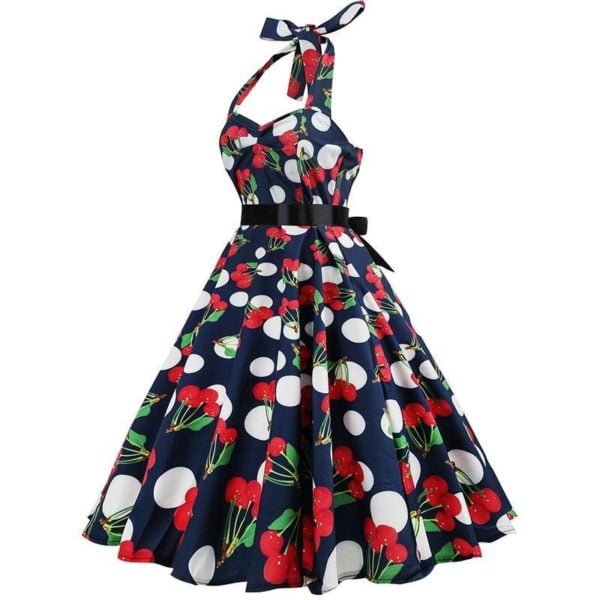 Pin-Up Dress Navy With Cherries Side