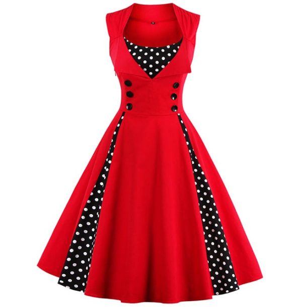 Pin-Up Dress Red With Black White Polka Dots 