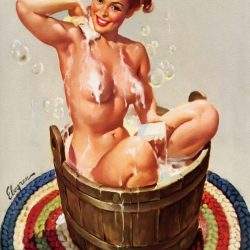 Nude Pin-Up Washtub Bubble Bath Sign