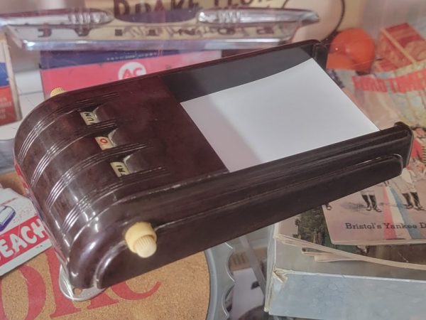 1940s Bakelite Brown Calendar-Note Pad Holder Side