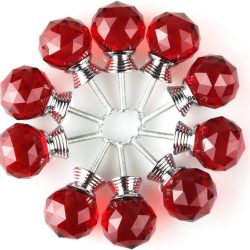 Round Shape Crystal Glass Knob Red