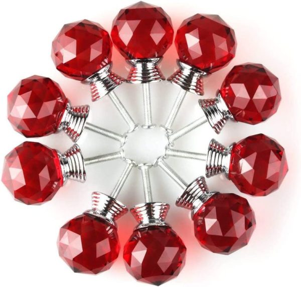 Round Shape Crystal Glass Knob Red