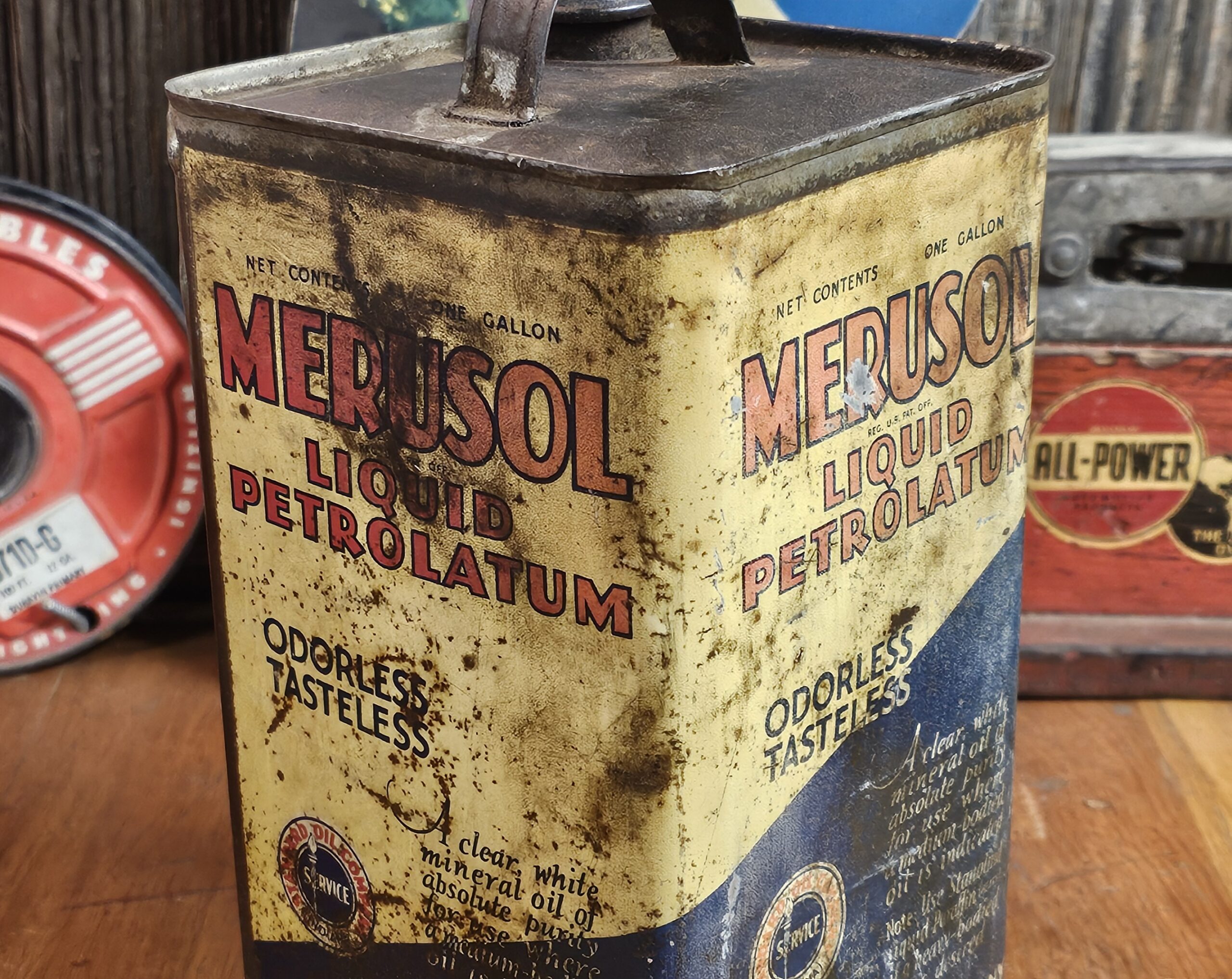 Merusol Liquid Petroleum Can Gallon Back Markings